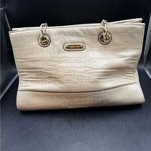Anne Klein Faux Crocodile Cream Purse Handbag Chain Polka Dotted Lining 2 Straps
